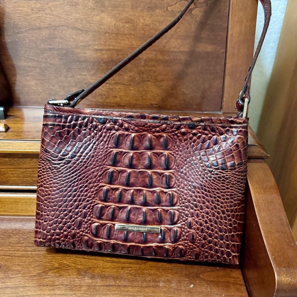 Brahmin Croc-Embossed Shoulder Bag in Pecan